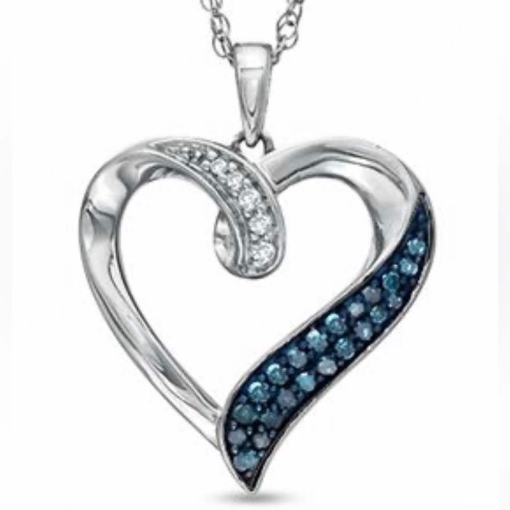 Zales blue and white diamond heart necklace